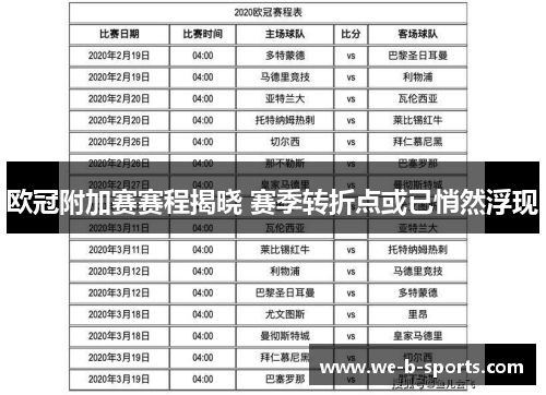 欧冠附加赛赛程揭晓 赛季转折点或已悄然浮现