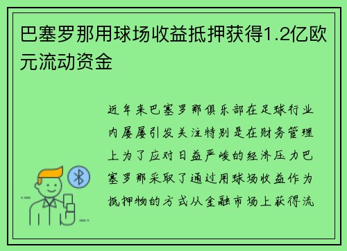 巴塞罗那用球场收益抵押获得1.2亿欧元流动资金 巴塞罗那用球场收益抵押获得1.2亿欧元流动资金